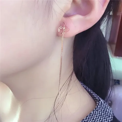Vista 6 de SAGEKING 2024 New 585 Purple Gold Plated 14K Rose Gold Soft Chain Tassel Earrings For Women Romantic Sweet Light Luxury Ear Line Jewelry Fashion
