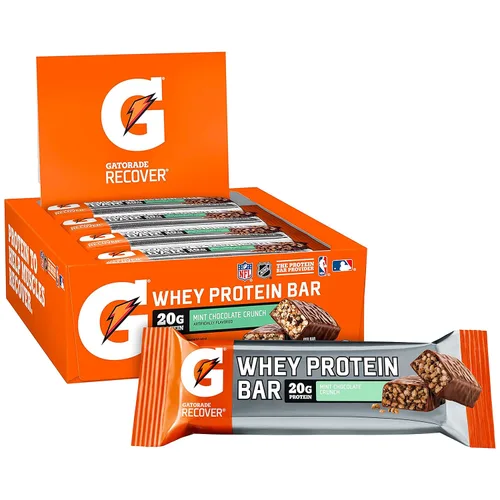 Vista 3 de Gatorade Barras de recuperación de proteína de suero de leche, chocolate con menta crujiente, barras de 2.8 onzas (12 unidades)