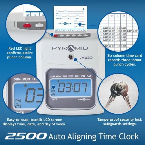 Vista 3 de Pyramid Time Systems Small Business 2500 Time Clock Bundle, empleados ilimitados, marfil