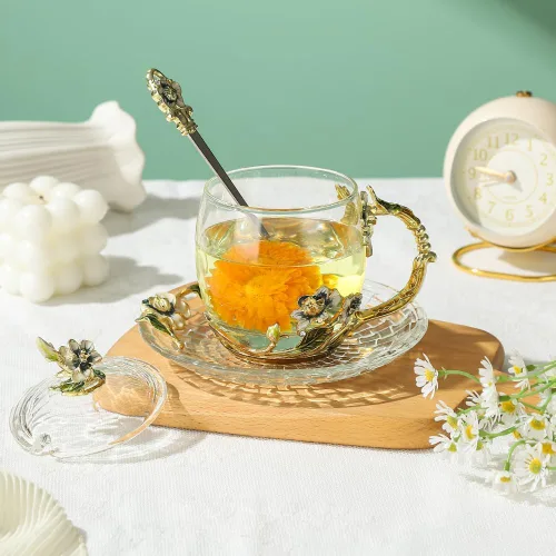Vista 2 de Tazas de té elegantes con flores, tazas de café con tapa, regalo del día de la madre, regalos de cumpleaños para mujeres, regalos del día de San