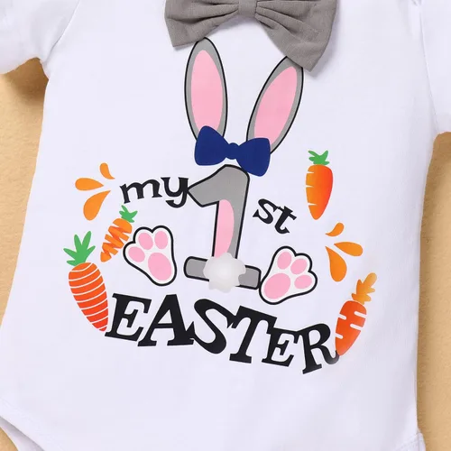Vista 5 de IBTOM CASTLE Baby Boy - Traje de conejo de Pascua para bebé niño My First ST Patrick's Day Outfit con tirantes para fiesta de fotos