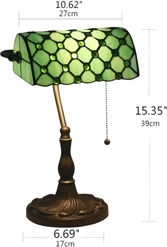 Vista 7 de Green Bankers - Lámpara de mesa vintage, luz de escritorio retro, lámpara de escritorio de oficina de vidrieras Tiffany, lámpara de cuentas