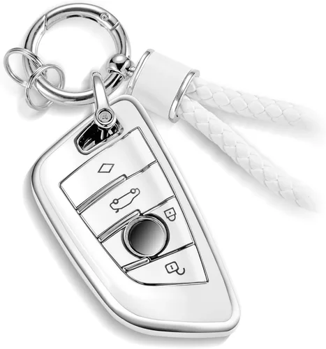 Vista 9 de para BMW Funda para Llavero con Cuerda Trenzada Metálica, Funda de TPU Suave con Superficie Granulada en Forma de Hoja Mejorada para Nueva Carcasa