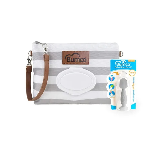 Vista 17 de Bumco - Bolsa de mano para pañales – Dispensador de toallitas portátil y soporte para pañales, estuche hermético de viaje para toallitas para bebés