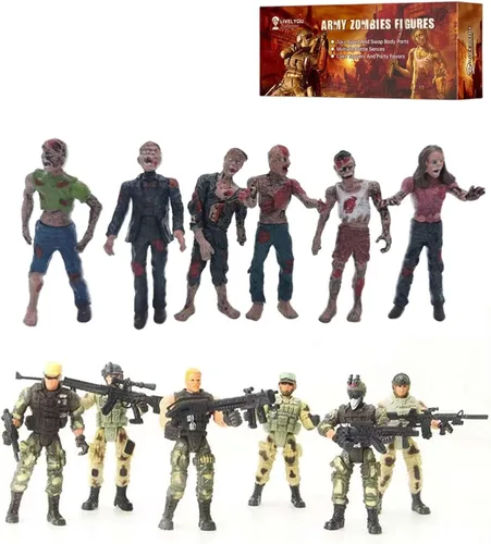 Vista 9 de Figura de acción de hombres del ejército y zombi, juguetes realistas de escena de batalla zombi, colecciones de juguetes de Navidad, Halloween, Negro