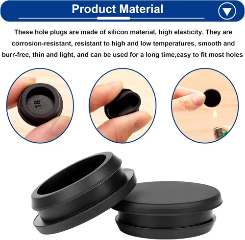 Vista 4 de Tnisesm 65 piezas 6 tamaños Tapones de goma negros para agujeros redondos, tapones de silicona, 1" 3/4" 5/8" 1/2" 3/8" 1/4" tapones de agujero