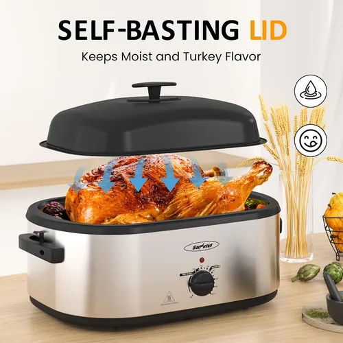 Vista 4 de Sunvivi Horno Tostador Eléctrico de 20 QT con Tapa de Autohilvanado, 3 Compartimentos y Función de Mantener Caliente, Control de Temperatura