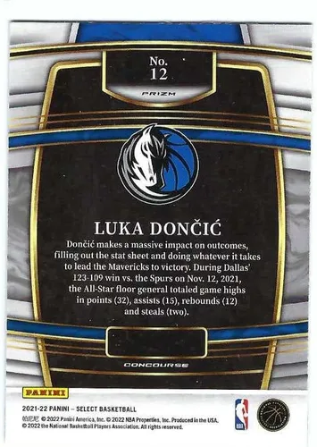 Vista 2 de LUKA DONCIC 2021-22 Panini Select Concourse #12 SILVER PRIZM PARALLEL Card Dallas Mavericks Basketball