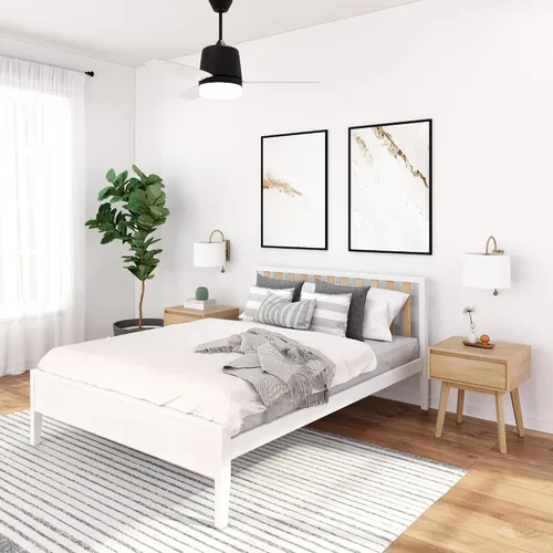 Vista 14 de Plank+Beam Base de cama individual moderna de madera maciza con cabecera de listones, plataforma escandinava con soporte de listones de madera, Negro