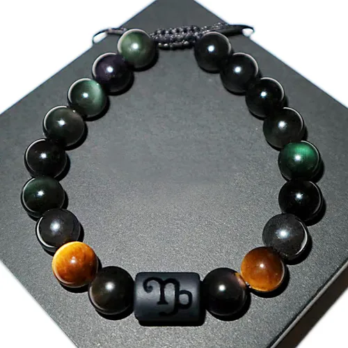Vista 35 de Pulseras de la amistad, pulsera de obsidiana negra arcoíris para mujeres y hombres, 0.394 pulgadas (0.394 in), ojo de tigre, hematita y cristal