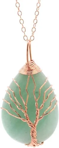 Vista 6 de Colgante de piedra de reiki de cristal curativo hecho a mano con alambre envuelto en árbol de la vida, collar de cadena de amatista 2892E (Amethyst)
