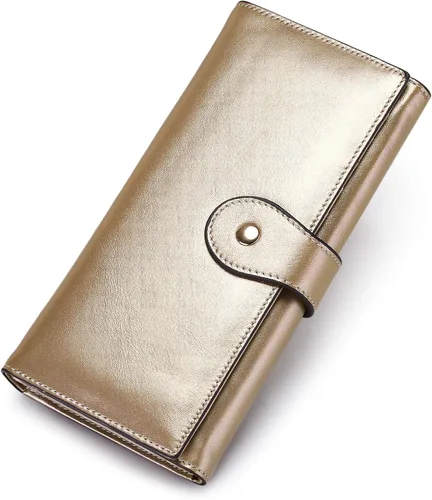 Vista 5 de Cartera para mujer de piel larga RFID de tres pliegues para tarjetas de damas