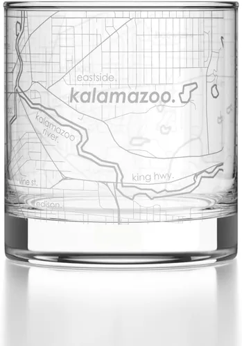 Vista 75 de Well Told Vaso de rocas grabado con mapa de Akron, Ohio, cristalería estilo antiguo (325ml, transparente) Vaso de bourbon grabado, regalos