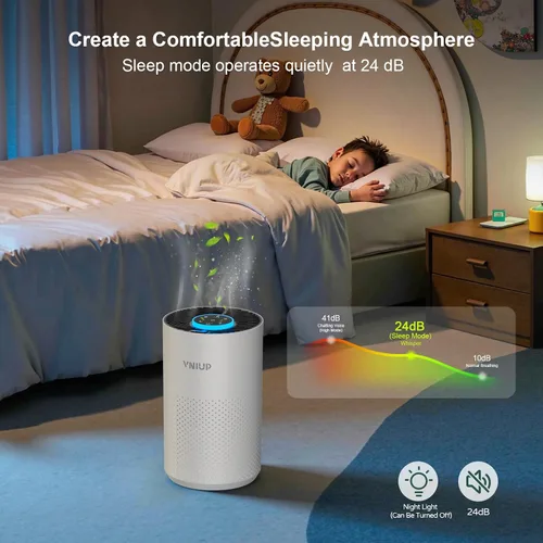 Vista 5 de Purificadores de aire para el dormitorio del hogar de hasta 800 pies cuadrados, limpiador de filtro de aire VNIUP H14 True HEPA para dormitorio