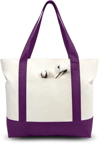 Vista 13 de TOPDesign Paquete de 1 bolsa de lona con bolsillo externo, bolsa de compras reutilizable para comestibles, cierre de cremallera superior, artículos