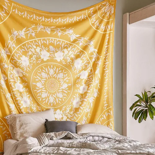 Vista 8 de Simpkeely Tapiz de medallón floral esbozado, tapiz colgante de pared con mandala bohemio, mural de impresión de arte indio para dormitorio, sala