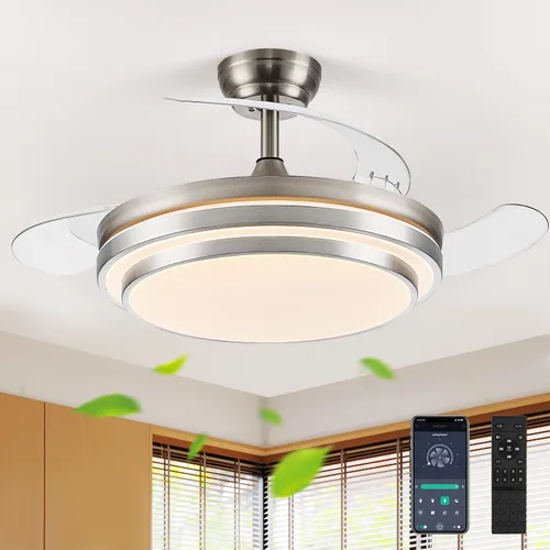Vista 13 de FIDGRA Ventilador de Techo Fandelier de 42 Pulgadas con Luz, Ventilador de Techo Retráctil con Luces para Dormitorio, Sala de Estar, Comedor