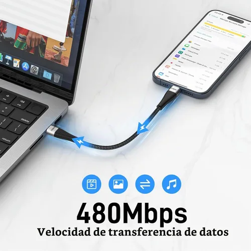 Vista 4 de Cable corto USB C, cable USB C a USB C de 100 W, cable de carga rápida de 1 Negro