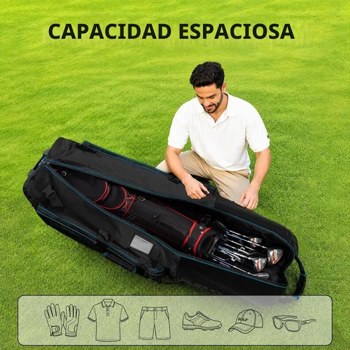 Vista 7 de Golf Travel Bags for Airlines with Carbon Fiber Hard Top Fibra de carbono negra con tuberías azules