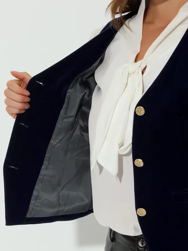 Vista 5 de Allegra K Chaleco Steampunk de terciopelo sin mangas con botones y cuello en V para mujer