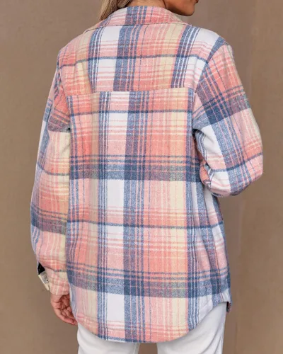 Vista 9 de luvamia Chaquetas a cuadros para mujer, de franela, acolchadas, de gran tamaño, con botones