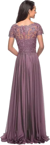 Vista 2 de Vestidos largos formales para la madre de la novia con apliques de encaje vestidos largos de fiesta de noche para mujeres con manga corta
