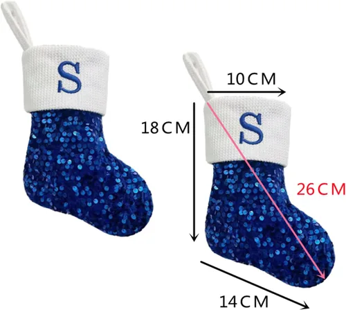 Vista 2 de Calcetines de Navidad para mujer, con lentejuelas, color azul, con letras impresas, regalo