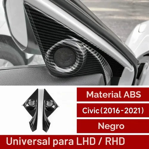 Vista 2 de Calcomanías de cubierta de altavoz de pilar para Honda Civic 2016 2017 2018 2019 2020 2021 10ª generación Accesorios ABS fibra de carbono pegatinas
