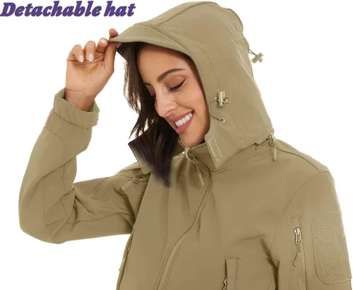 Vista 4 de TACVASEN Chaqueta atlética para mujer, impermeable, rompevientos, forro polar, softshell, abrigo de esquí de nieve con capucha