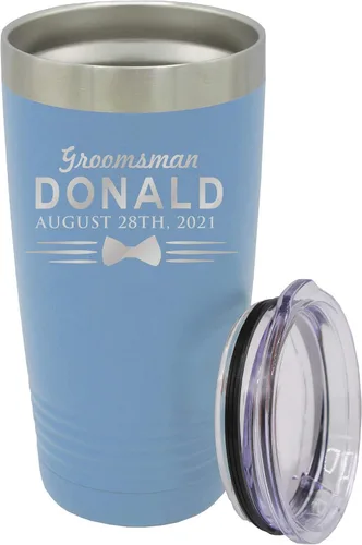 Vista 29 de Vaso de padrinos de boda grabado personalizado, taza de acero inoxidable aislada personalizada para padrino de boda, despedida de soltero, boda