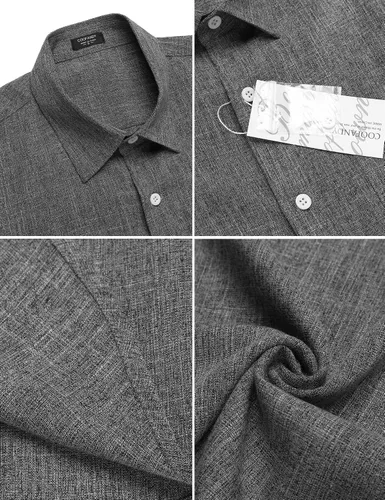 Vista 5 de COOFANDY - Camisa de lino de manga corta con botones estilo informal para hombre, ideal para la playa