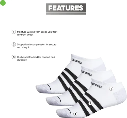 Vista 2 de adidas Calcetines invisibles de 3 rayas para hombre (3 pares)