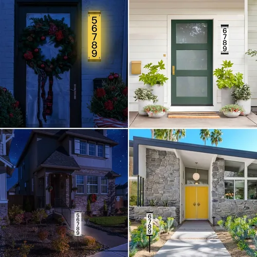Vista 6 de Números solares de casa para exteriores, letrero de dirección solar iluminado placa números de dirección para casas, impermeable, LED, alimentado