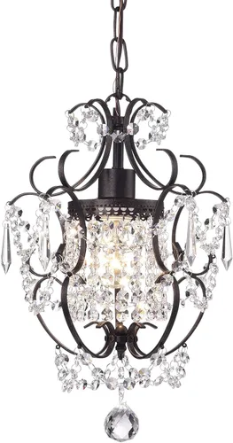 Vista 9 de Edvivi Amorette - Mini candelabro de cristal, 1 lámpara moderna y elegante de techo de bronce antiguo, iluminación colgante ajustable para armario