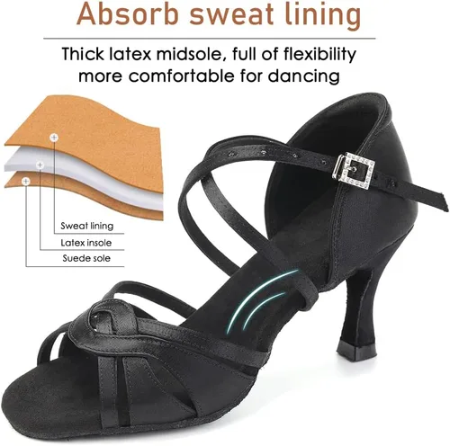 Vista 3 de Women's Ballroom Latin Dance Shoes Open Toe Professional Practice Performance Salsa Dance Heels