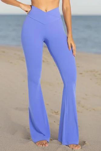 Vista 9 de Sunzel - Leggings acampanados para mujer, sin costuras frontales, pantalones de yoga con control de abdomen, cintura alta cruzada, 28303234 pulgadas