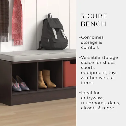 Vista 5 de ClosetMaid 1633 Cubeicals - Banco de almacenamiento de 3 cubos, color cereza oscura con cojín gris