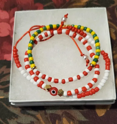 Vista 2 de Hecho a mano contra el mal de ojo orishas joyería de protección Ilde elástico elástico ajustable con cuentas unisex amuleto pulsera conjunto