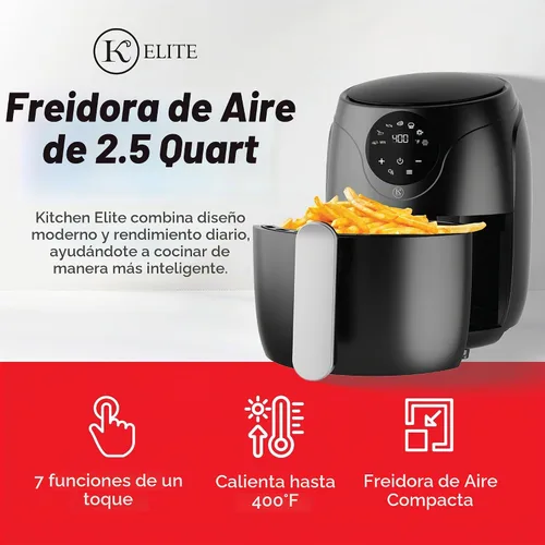 Vista 2 de Kitchen Elite - Freidora de aire compacta de 2.5 cuartos de galón, pequeña estufa de mostrador sin aceite con cesta antiadherente libre de PFAS