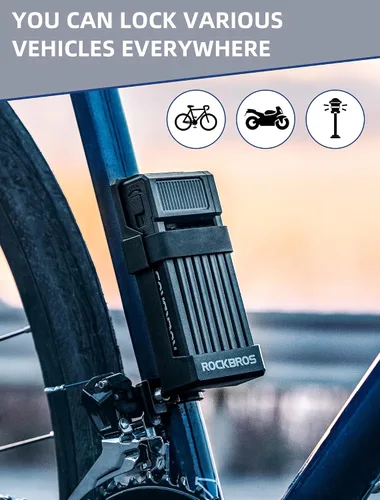 Vista 5 de ROCKBROS Cerradura de bicicleta plegable antirrobo,Diámetro negrita 0.3 in,Material ABS de alta resistencia,Cerradura de llave plegable portátil