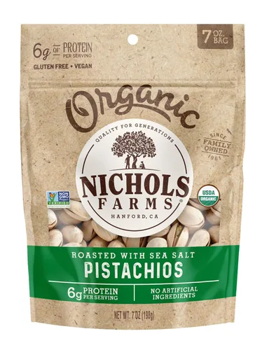 Vista 10 de Nichols Farms Pistachos Orgánicos de California en Cáscara, Aperitivo Proteico Saludable, Habanero Lima, 14 oz