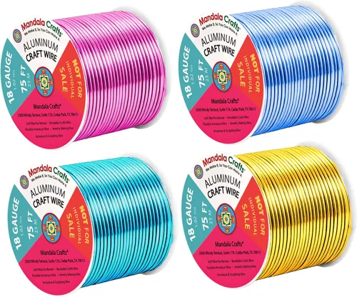 Vista 245 de Mandala Crafts - Alambre de aluminio anodizado de calibre 22 para hacer joyas - 137.2 m de alambre flexible surtido y coloreado - Doble para bonsái