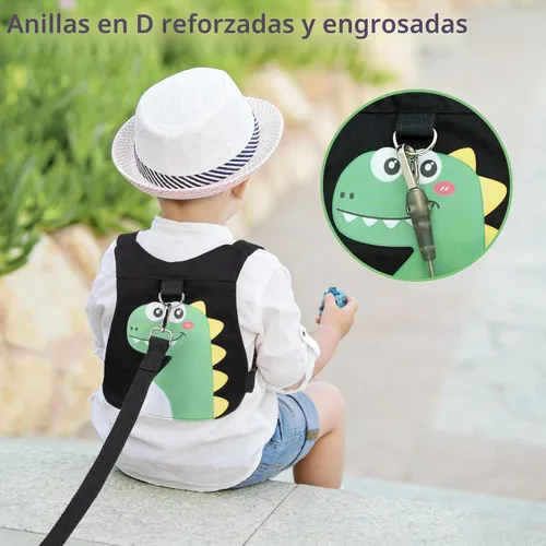 Vista 6 de Correa de arnés para niños pequeños, correa de seguridad 4 en 1 con patrón de dinosaurio, correa ajustable para niños y niñas, evita que se caigan
