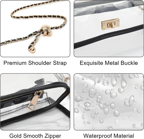 Vista 5 de NEOREAL Bolsa transparente para bolso cruzado aprobado por estadios, bolsas de hombro para mujeres, niñas, conciertos, eventos deportivos