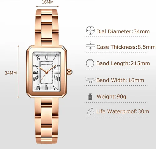Vista 5 de RORIOS Reloj analógico de cuarzo con correa de acero inoxidable impermeable retro cuadrado reloj elegante para damas y niñas