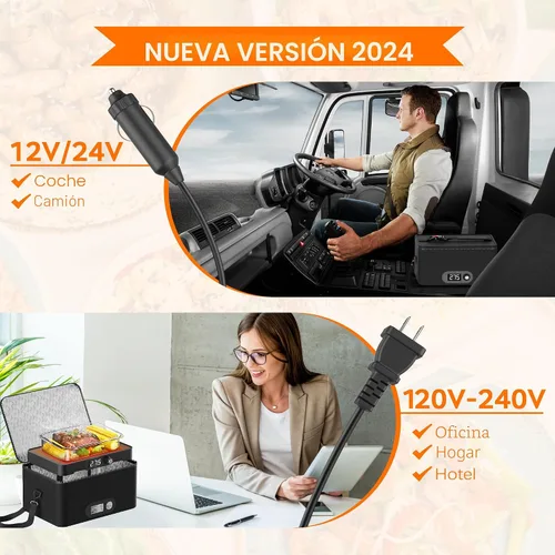 Vista 3 de Horno portátil, calentador de alimentos portátil de 12 V 24 V 110 V-240 V para automóvil, horno portátil personal, mini lonchera eléctrica