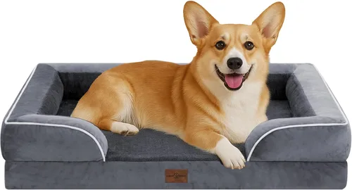 Vista 39 de Comfort Expression - Cama ortopédica para perros medianos, 28 x 19 pulgadas, cama impermeable y de apoyo de espuma con cojines removibles, sofá