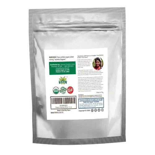 Vista 2 de Nuez moscada orgánica entera de 1.5 onzas, especia aromática recién cosechada de grado prémium de comercio justo