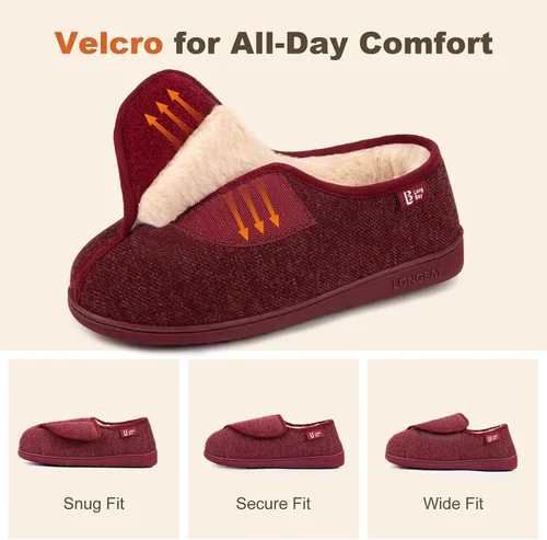 Vista 3 de LongBay Pantuflas ajustables para mujeres, de espuma viscoelástica, cómodas, anchas, zapatos de casa para diabéticos, Edema, ortopédicos