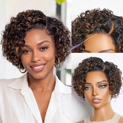 Vista 36 de LUVME HAIR Pelucas de cabello humano rizado sin pegamento de 6 pulgadas, precortadas, indetectable, HD, encaje Bob, peluca corta y rizada con ondas